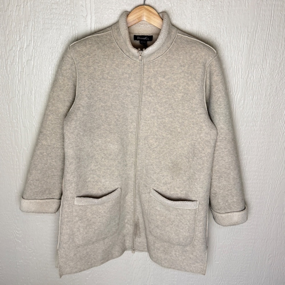 Denim & Co Oatmeal Heather Sherpa Lined Fleece Zip Front Jacket Coat Medium